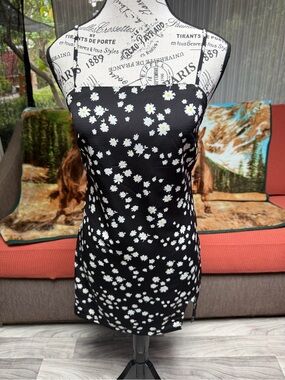 PRINCESS POLLY Black Daisy Print Slip Dress